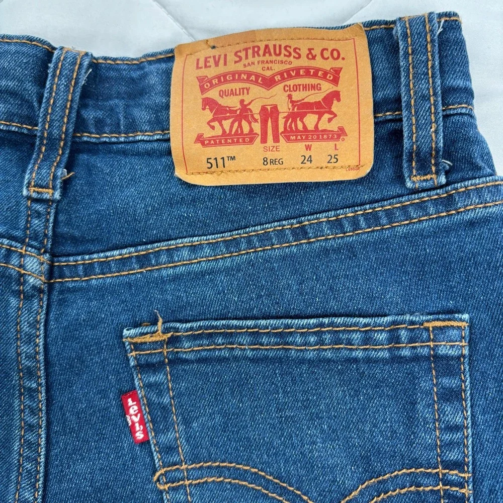 Levi's 511 Slim Boys Jeans‎ Size 8 Performance Stretch Blue Denim